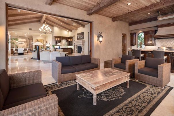 Fireplace, Interior, Kitchen, Living room, Pendant Lights, Recessed Lighting, Wooden Beams, Wooden Ceilings