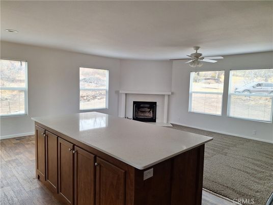 Empty room, Fireplace, Interior, Recessed Lighting, Wood Texture Flooring