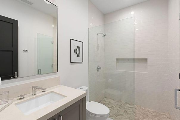 Bathroom, Glass Shower, Interior, Recessed Lighting