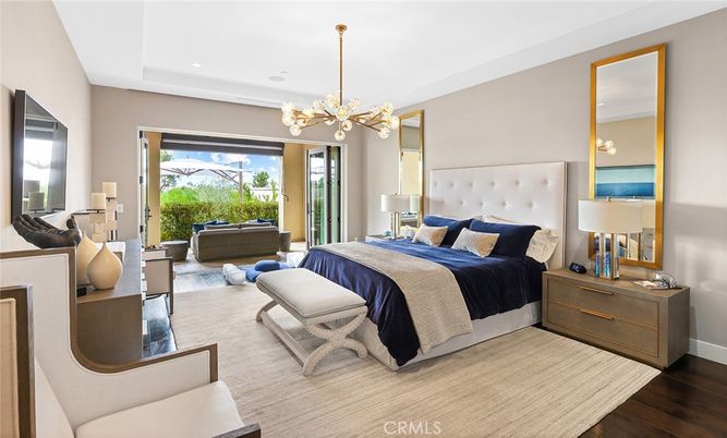 Bedroom, Interior, Pendant Lights, Recessed Lighting, Wood Texture Flooring