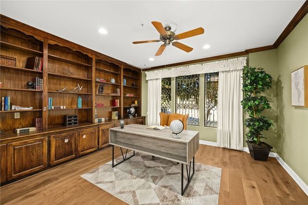 Home Office, Interior, Recessed Lighting, Wood Texture Flooring