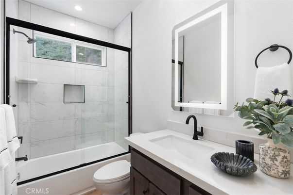 Bathroom, Glass Shower, Interior, Marble Walls, Recessed Lighting