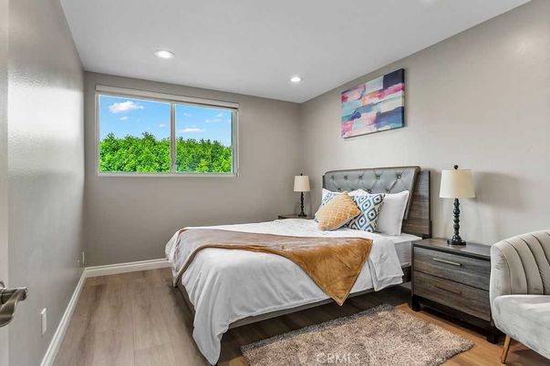 Bedroom, Interior, Recessed Lighting, Wood Texture Flooring
