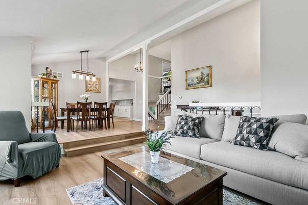 Dining room, Interior, Living room, Pendant Lights, Wood Texture Flooring