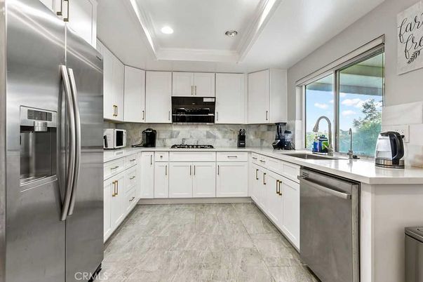 Interior, Kitchen, Marble, Recessed Lighting, Stainless Steel Appliances