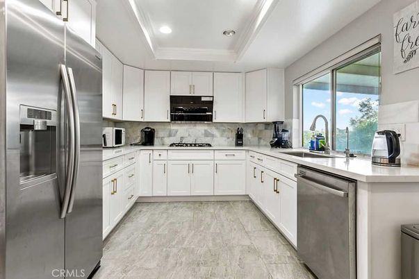 Interior, Kitchen, Marble, Recessed Lighting, Stainless Steel Appliances