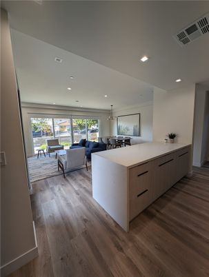 Dining room, Interior, Living room, Pendant Lights, Recessed Lighting, Wood Texture Flooring