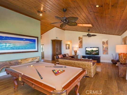 Billiard Table, Game Room, Interior, Recessed Lighting, Wooden Ceilings, Wood Texture Flooring