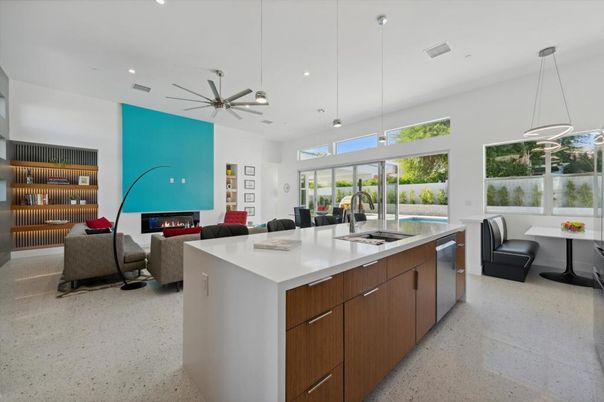Fireplace, Interior, Kitchen, Living room, Pendant Lights, Recessed Lighting