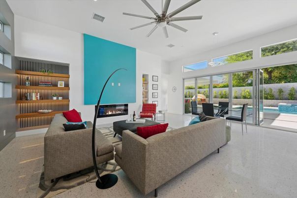 Dining room, Fireplace, Interior, Living room, Recessed Lighting