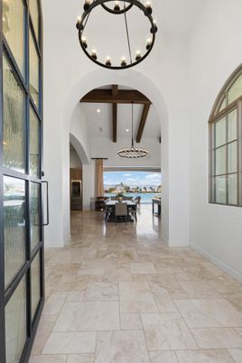 Chandelier, Interior, Pendant Lights, Recessed Lighting, Water, Wooden Beams