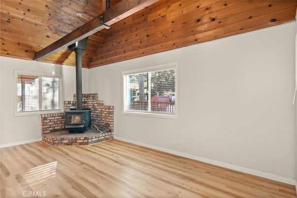 Empty room, Fireplace, Interior, Wooden Beams, Wooden Ceilings, Wood Texture Flooring