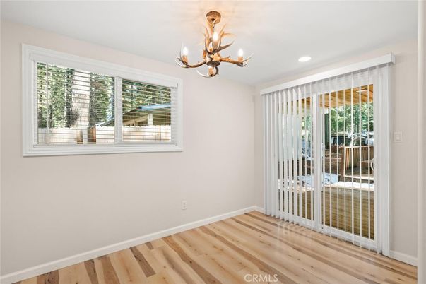 Chandelier, Empty room, Interior, Recessed Lighting, Wood Texture Flooring