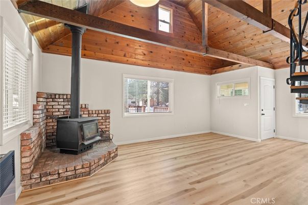 Empty room, Fireplace, Interior, Wooden Beams, Wooden Ceilings, Wood Texture Flooring