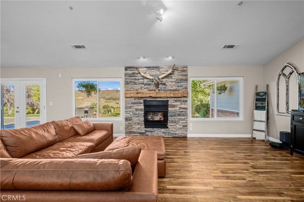 Fireplace, Interior, Living room, Stone Walls, Wood Texture Flooring