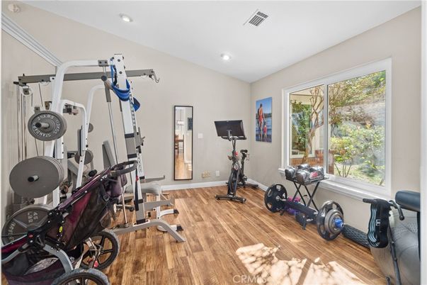 Fitness Equipment, Interior, Recessed Lighting, Wood Texture Flooring