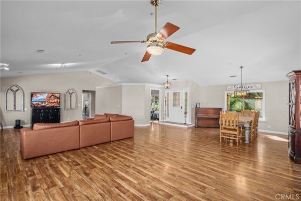 Dining room, Interior, Living room, Pendant Lights, Recessed Lighting, Wood Texture Flooring