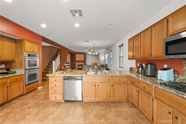Chandelier, Interior, Kitchen, Recessed Lighting, Stainless Steel Appliances