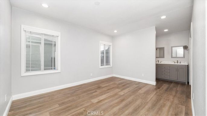 Bathroom, Empty room, Interior, Recessed Lighting, Wood Texture Flooring