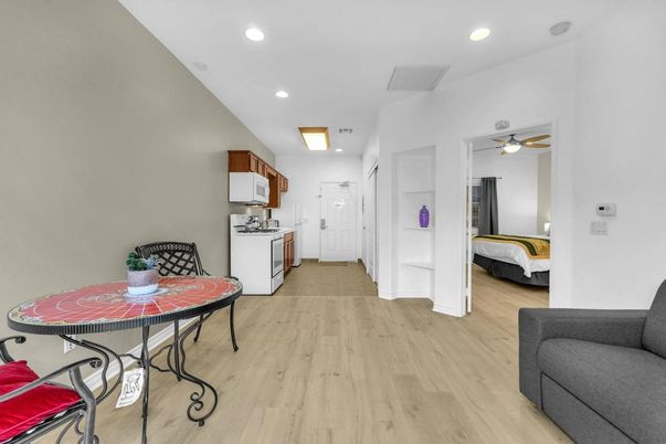 Bedroom, Interior, Kitchen, Recessed Lighting, Wood Texture Flooring
