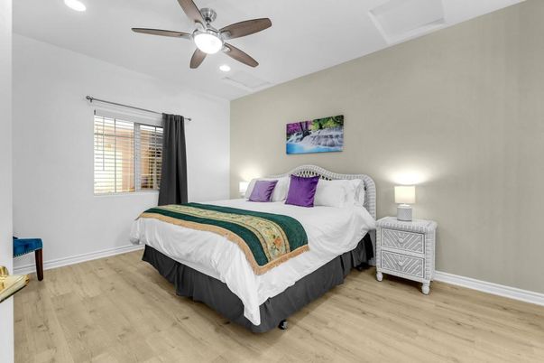 Bedroom, Interior, Recessed Lighting, Wood Texture Flooring
