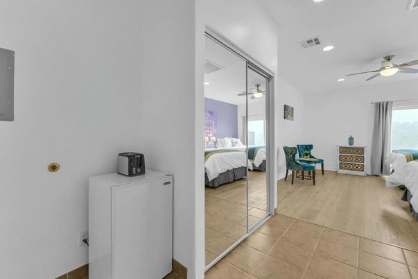 Bedroom, Interior, Recessed Lighting, Water, Wood Texture Flooring
