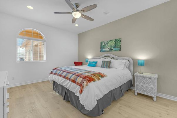 Bedroom, Interior, Recessed Lighting, Wood Texture Flooring