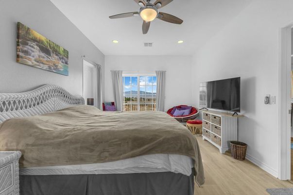 Bedroom, Interior, Recessed Lighting, Wood Texture Flooring