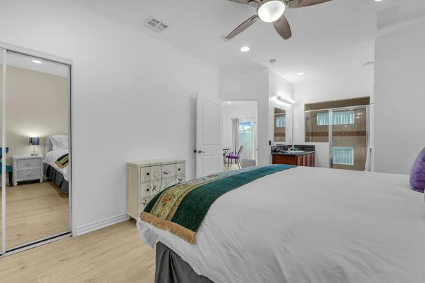 Bedroom, Interior, Recessed Lighting, Wood Texture Flooring