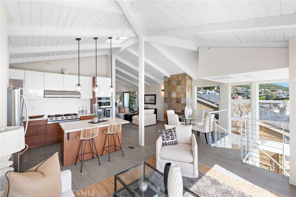 Dining room, Interior, Kitchen, Living room, Pendant Lights, Stainless Steel Appliances, Water