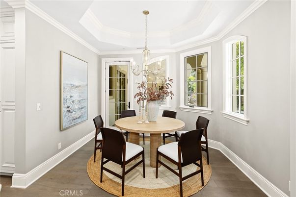 Chandelier, Dining room, Interior, Wood Texture Flooring