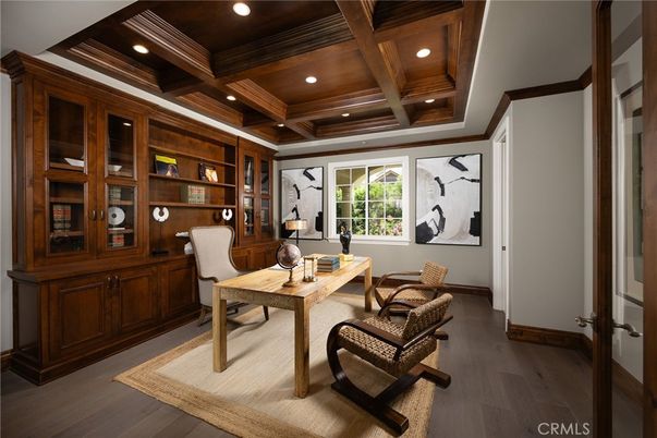 Home Office, Interior, Recessed Lighting, Wooden Beams, Wooden Ceilings, Wood Texture Flooring