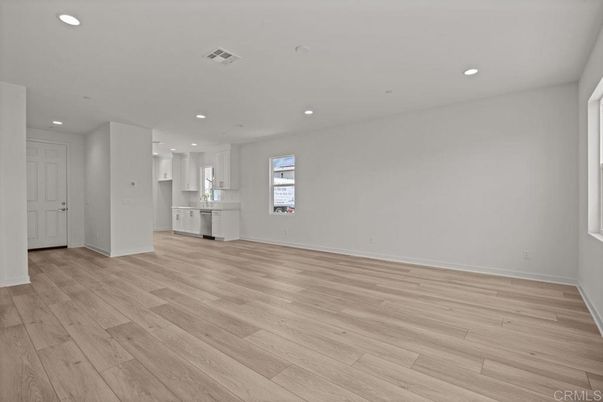 Empty room, Interior, Kitchen, Recessed Lighting, Wood Texture Flooring
