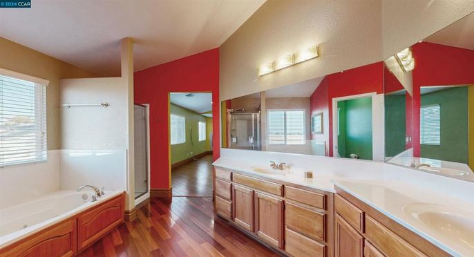 Bathroom, Dual Sink Vanities, Interior, Wood Texture Flooring