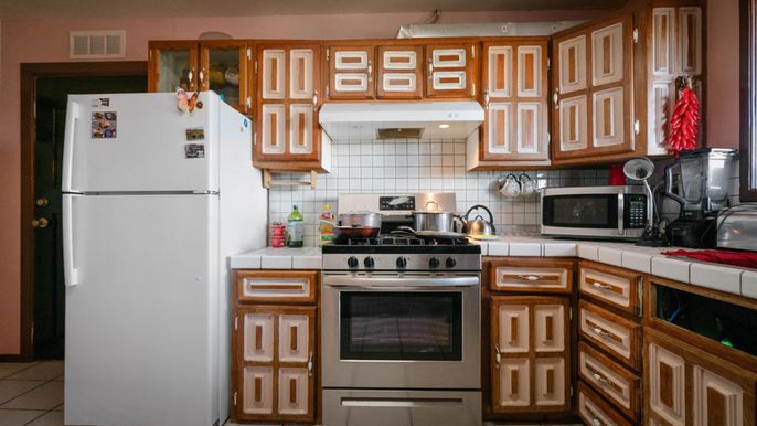 Interior, Kitchen, Stainless Steel Appliances, Tile Countertops