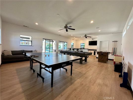 Billiard Table, Game Room, Interior, Recessed Lighting, Wood Texture Flooring