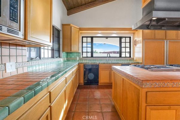 Interior, Kitchen, Tile Countertops, Wooden Beams