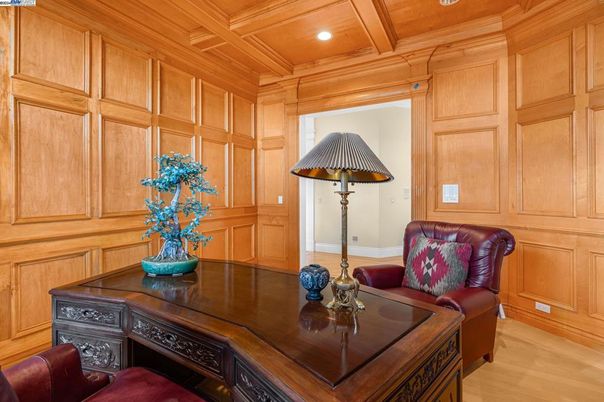 Home Office, Interior, Recessed Lighting, Wooden Beams, Wooden Ceilings, Wood Texture Flooring, Wooden Walls