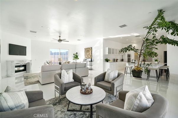 Dining room, Fireplace, Interior, Living room, Recessed Lighting