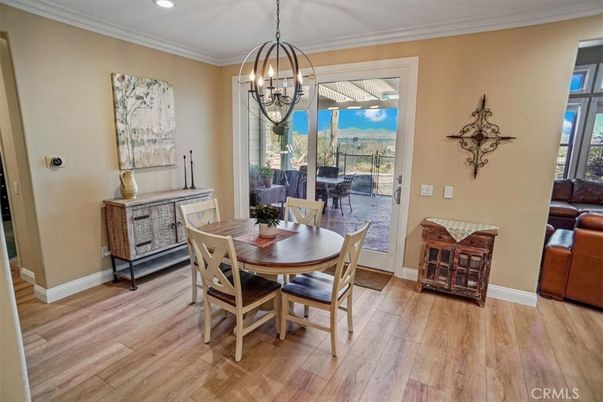 Chandelier, Dining room, Interior, Pendant Lights, Recessed Lighting, Wood Texture Flooring