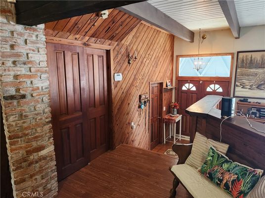 Interior, Pendant Lights, Stone Walls, Wood Texture Flooring, Wooden Walls