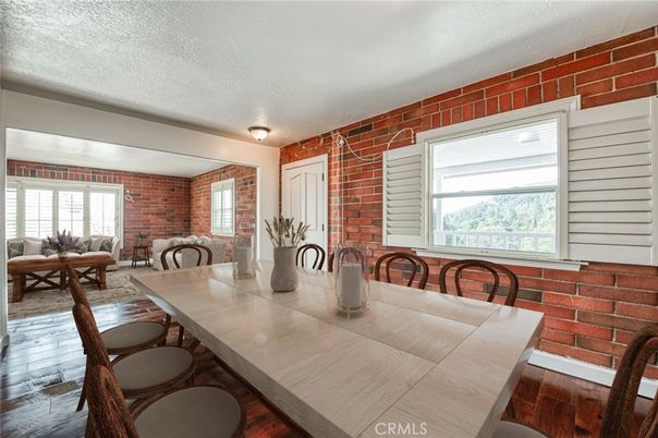Dining room, Interior, Stone Walls, Wood Texture Flooring