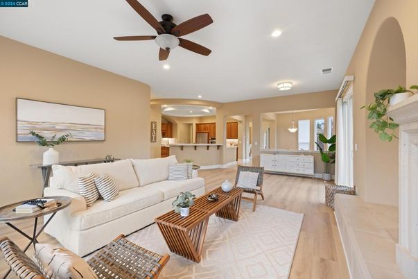 Interior, Kitchen, Living room, Pendant Lights, Recessed Lighting, Wood Texture Flooring