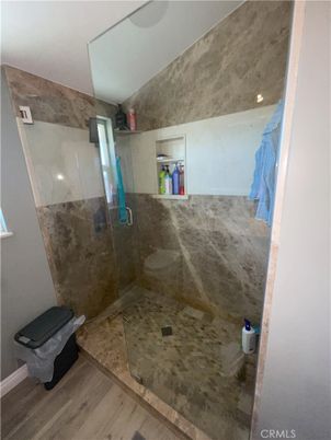 Bathroom, Glass Shower, Interior, Wood Texture Flooring