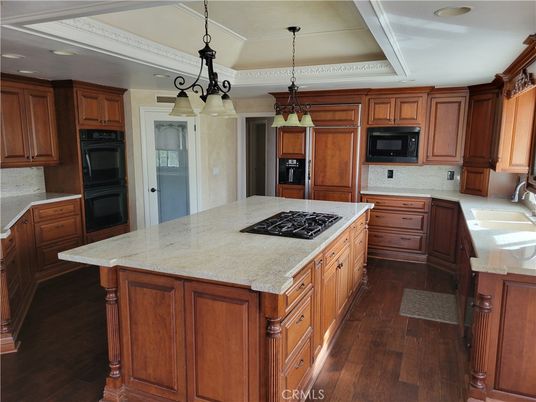 Chandelier, Interior, Kitchen, Pendant Lights, Recessed Lighting, Wood Texture Flooring