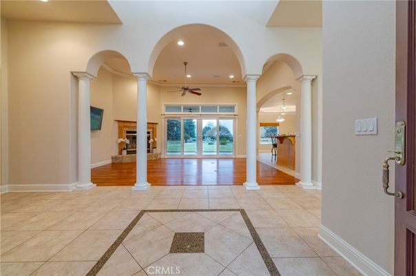 Fireplace, Interior, Pendant Lights, Recessed Lighting, Wood Texture Flooring