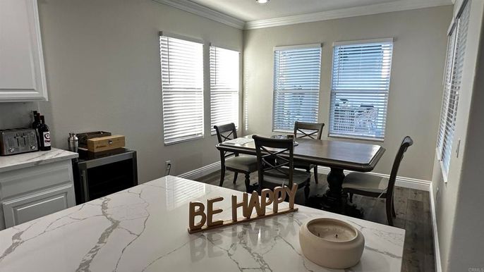 Dining room, Interior, Marble, Recessed Lighting, Wood Texture Flooring