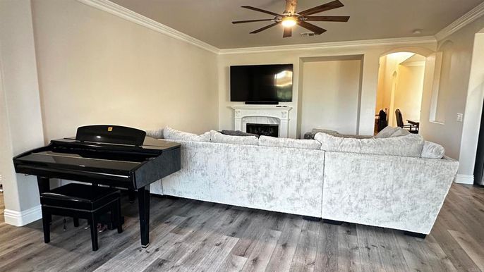 Fireplace, Interior, Living room, Piano, Wood Texture Flooring