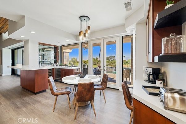 Dining room, Interior, Kitchen, Pendant Lights, Recessed Lighting, Wood Texture Flooring