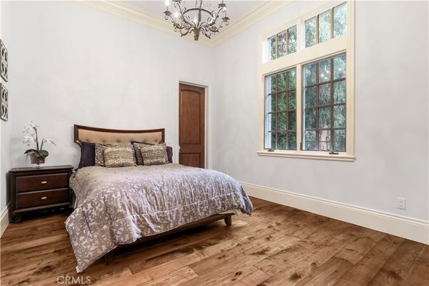 Bedroom, Chandelier, Interior, Wood Texture Flooring